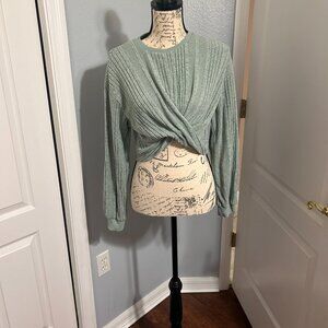 SHEIN Twist Front Crew Neck Crop Light Greenish Grey Sweater size small